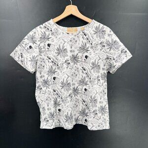 Vintage Kate Hill line drawing artsy cat lady t-shirt tropical plant mom top XL